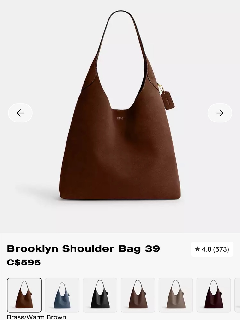 Coach Brooklyn 39 in Warm Brown Suede Hobo Bag - Picture 6 of 8